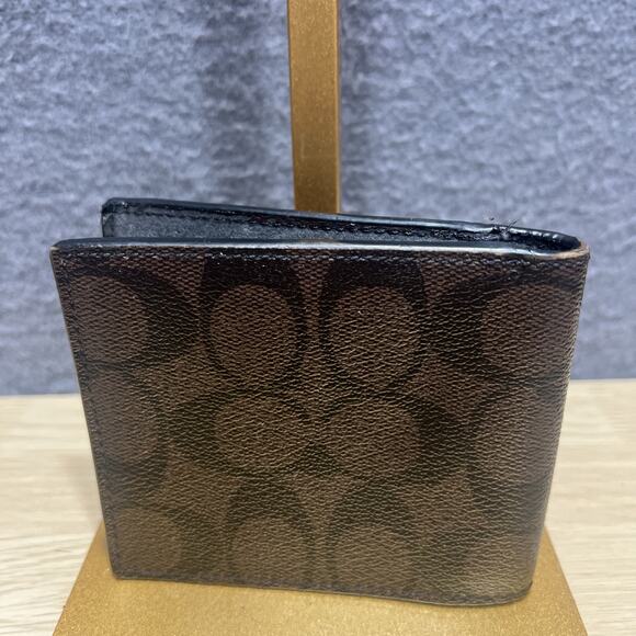 Coach Signature Pebbled Mens Bifold Wallet Brown - Picture 2 of 11